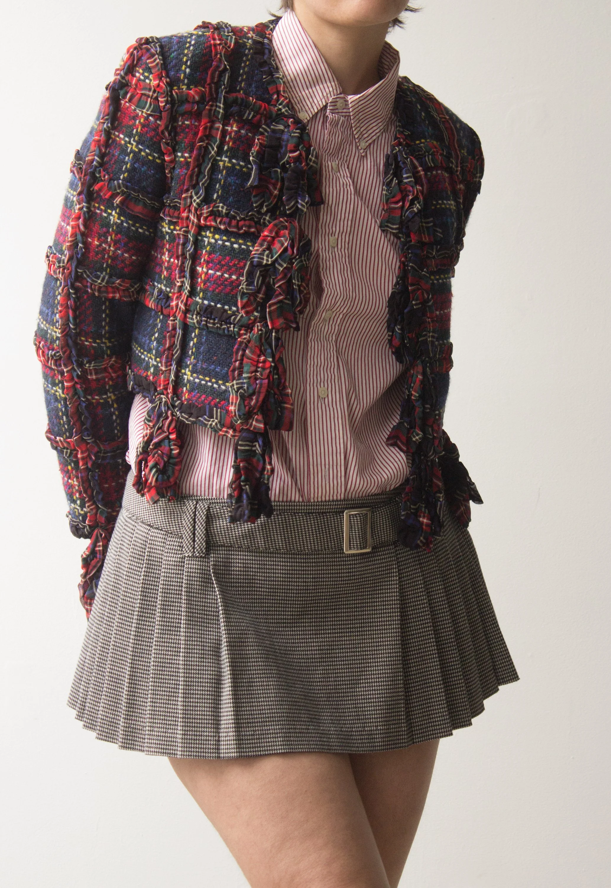 1990s Moschino Silk Tartan Deconstructed Fringe Jacket — Wayward